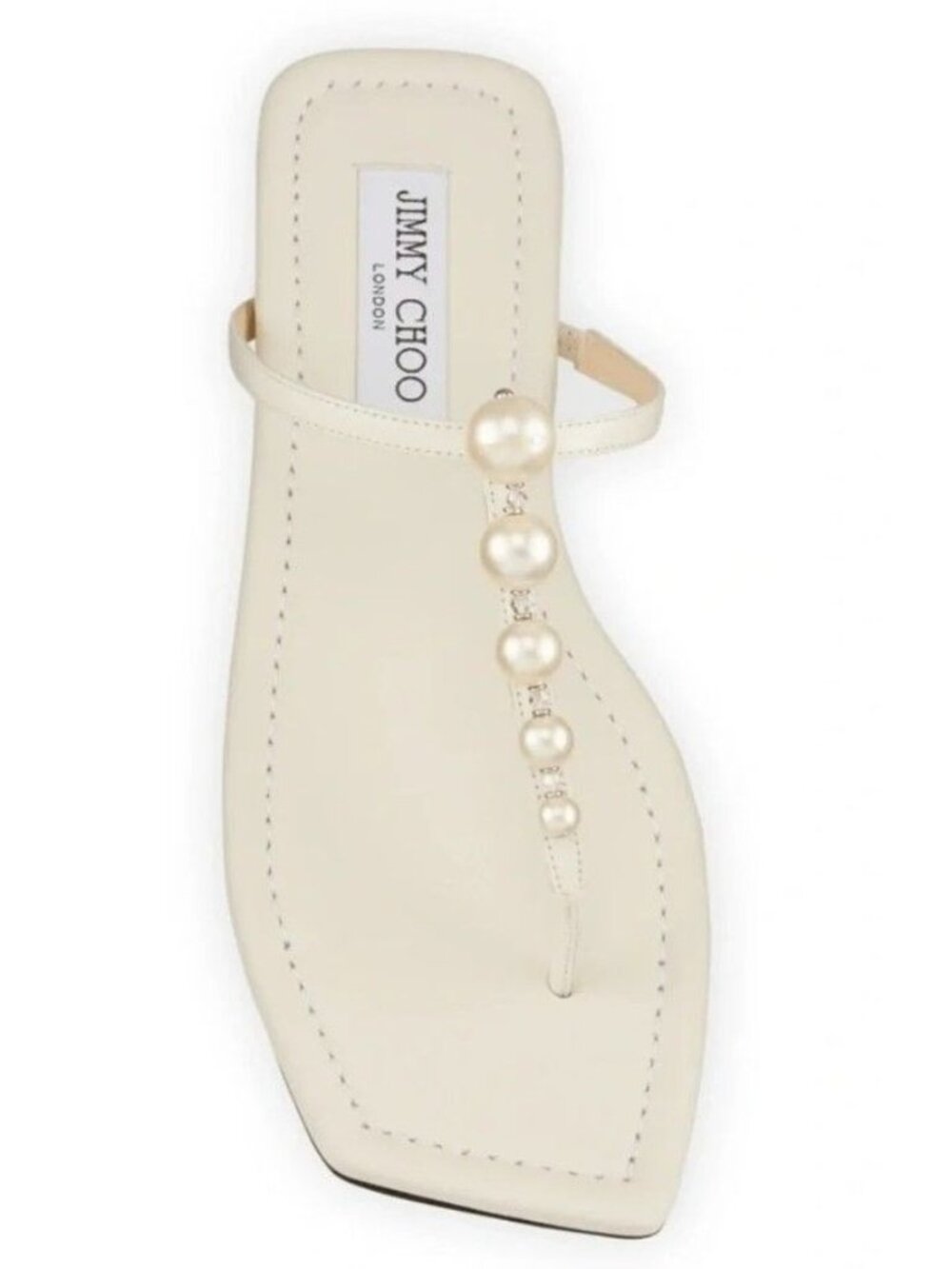 NEW Jimmy Choo Alaina Pearl Stud Thong Sandals Flat White Cream EU 36.5 US 6.5